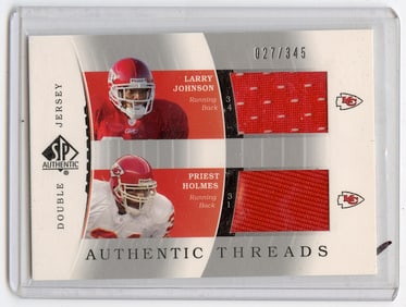 2003 LARRY JOHNSON / PRIEST HOLMES Piece Jersey Upper Deck #DJC-LJ/PH