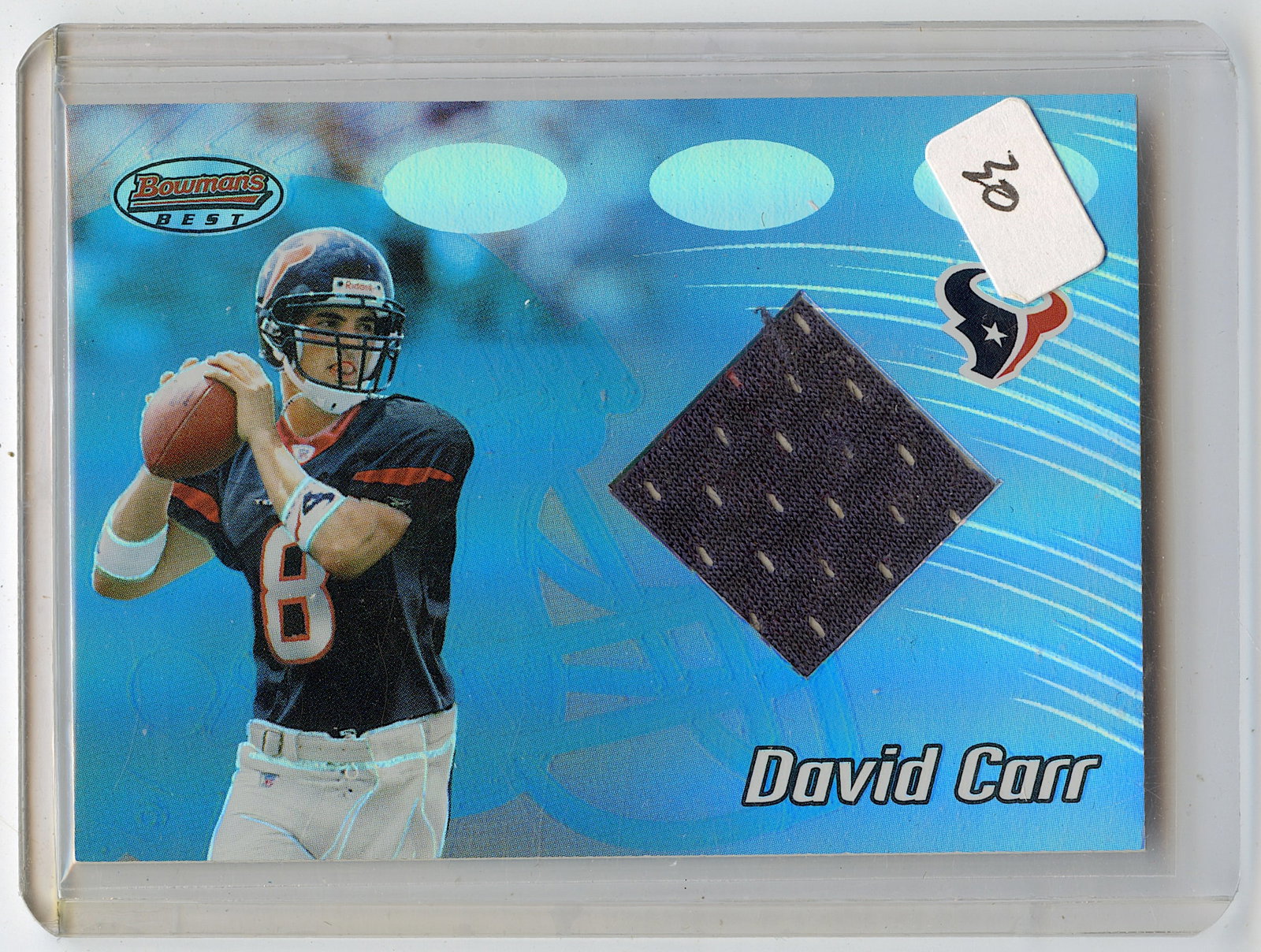 2002 DAVID CARR Topps Piece Jersey #91 Football: The provenance of this lot is from a quality collector in LA, California. We have included a quality scan to show it's actual condition.. This lot is located in Boca Raton, Fl and its shipment will be
