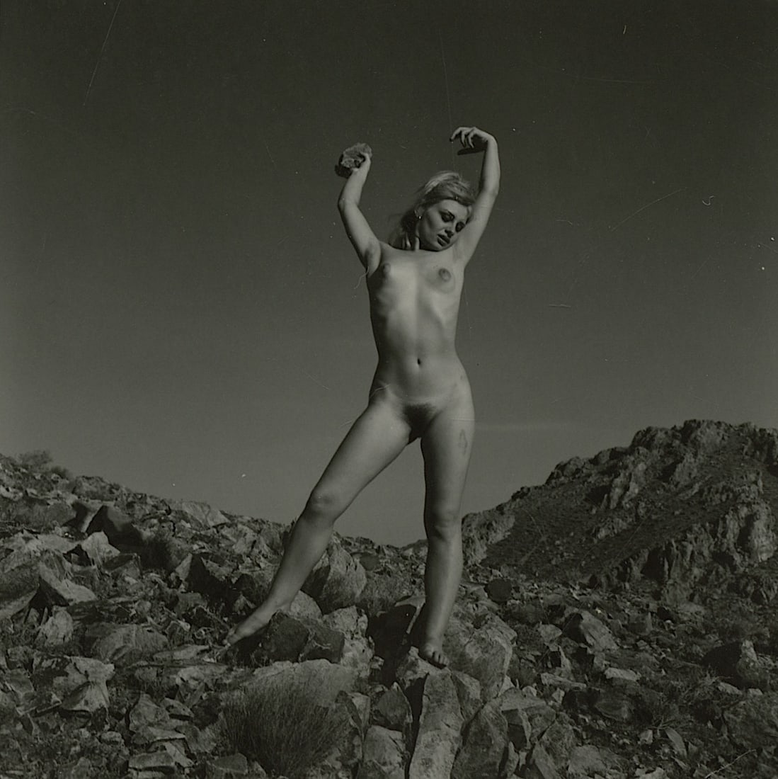 ANDRÉ DE DIENES Vintage Photo 1950s-1960s Nude Study: The provenance of this photo is from the archives of notable photographer André de Dienes.The dimensions are Approx. 2.75" x 2.75" (small variances can occur). This black and white gelatin photo was 