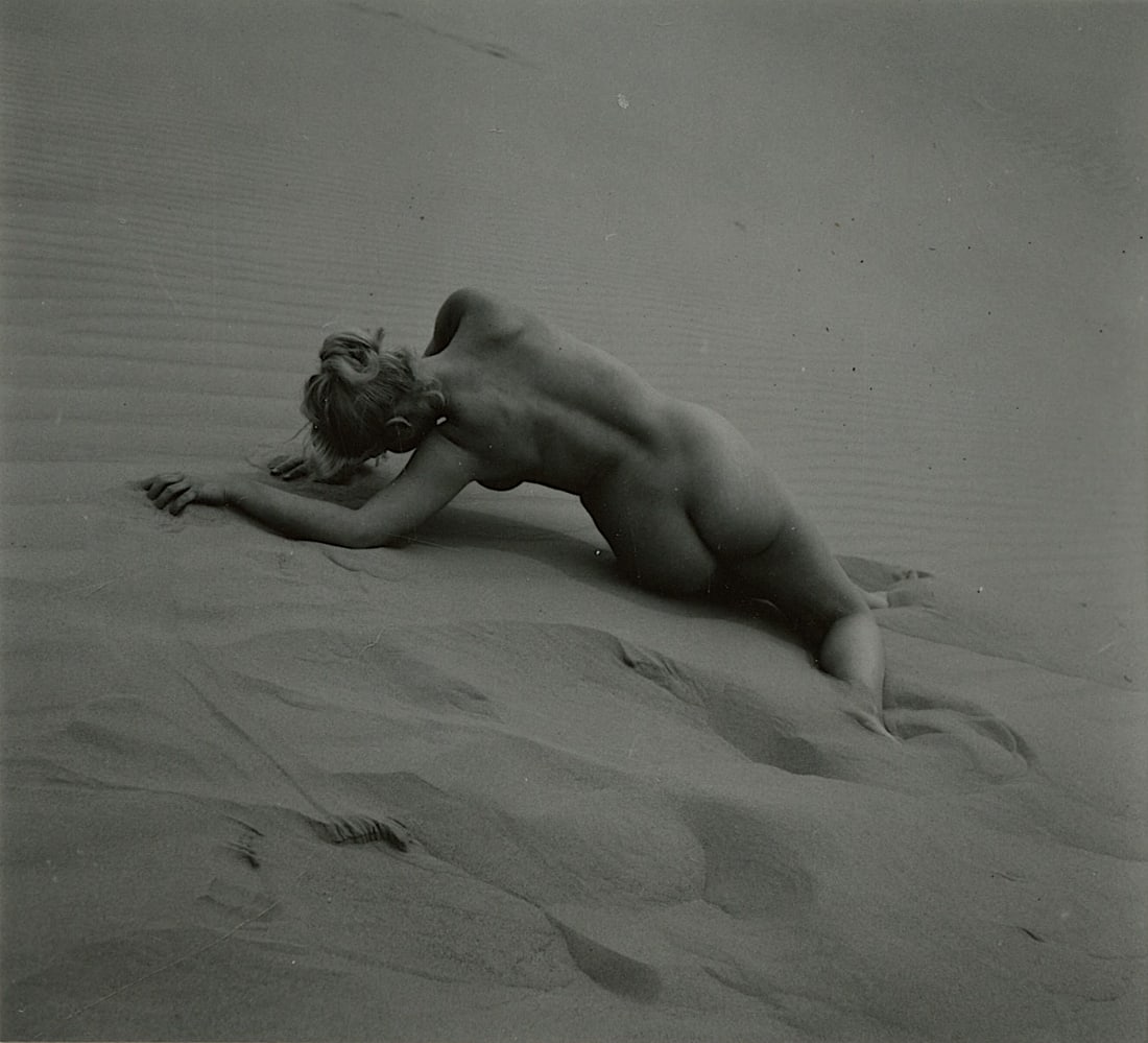 ANDRÉ DE DIENES Vintage Photo 1950s-1960s Nude Study: The provenance of this photo is from the archives of notable photographer André de Dienes.The dimensions are Approx. 2.75" x 2.75" (small variances can occur). This black and white gelatin photo was 