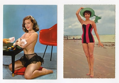 Vintage Set 2 Pin Up Sexy Girl Models Postcards
