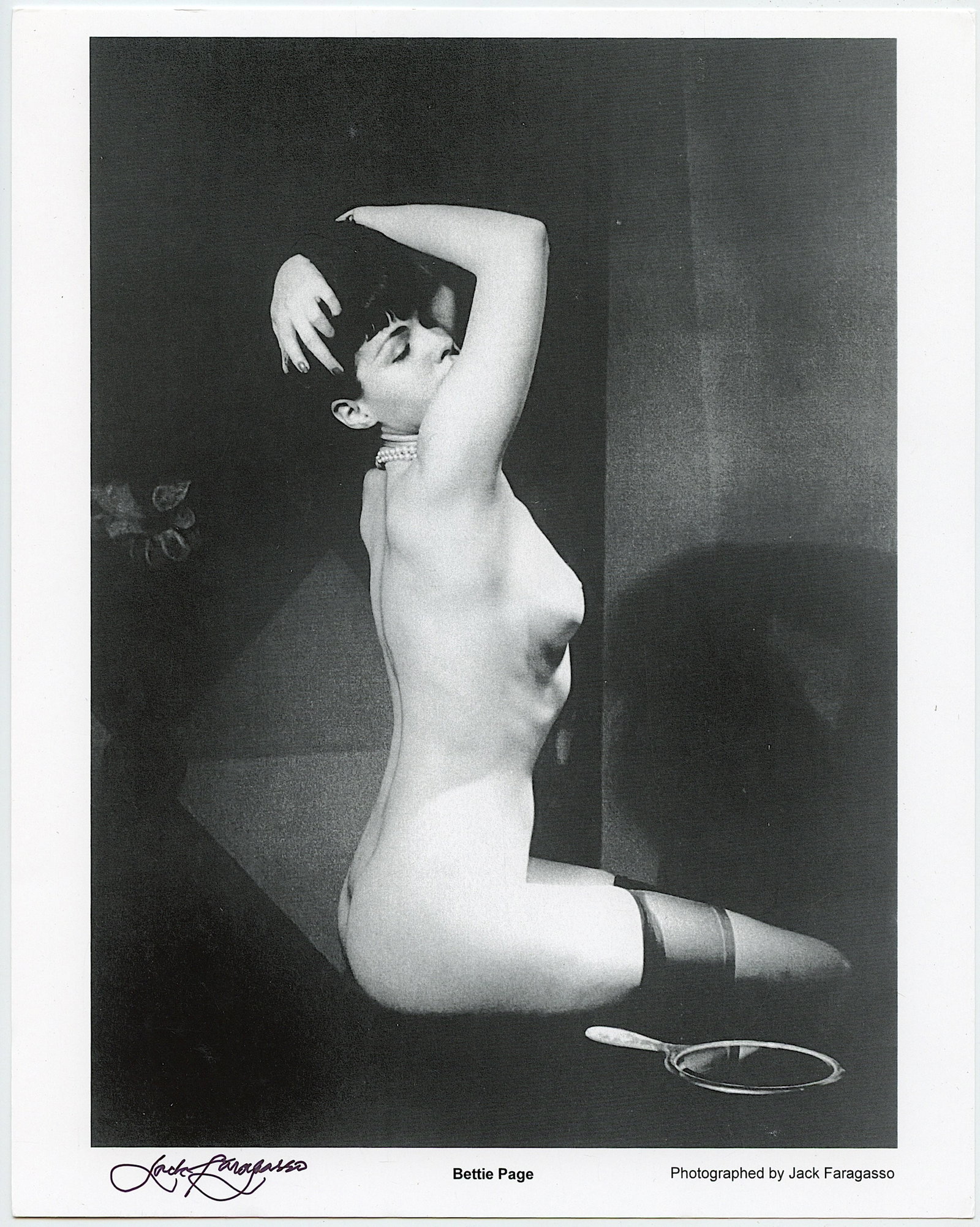 Vintage Pin Up Litho by Jack Faragasso - Model BETTIE PAGE: The Approx. dimensions are 10" x 8". The provenance of this lot is from the a private collector in RI. We have included quality images to show it's actual condition. This lot is located in Boca Raton,