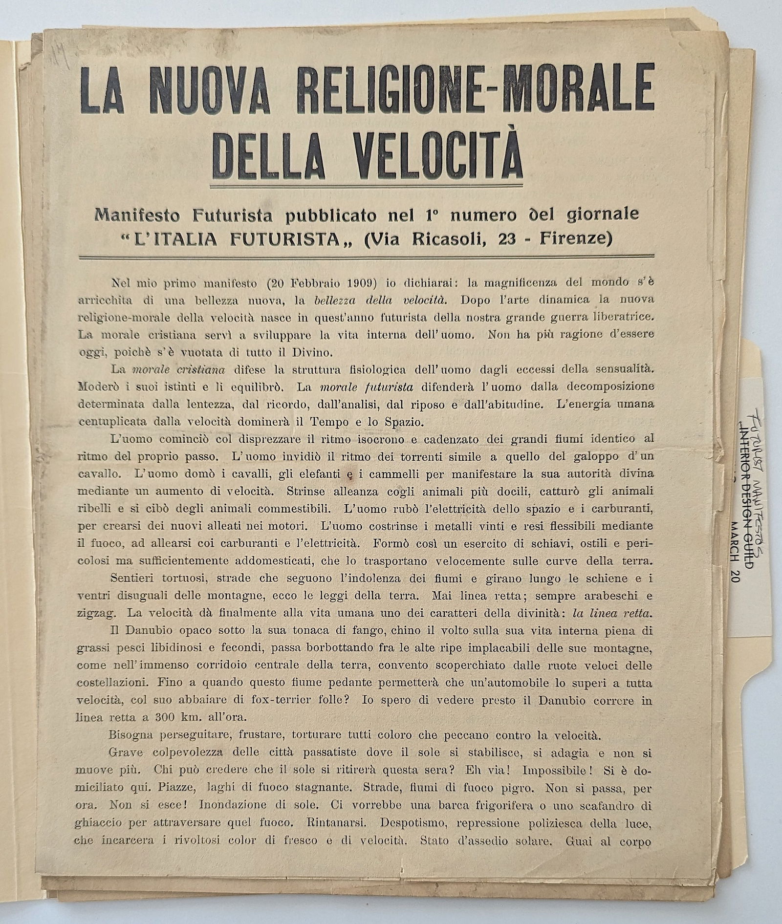La Nuova Religione-Morale della Velocit-Manifesto Futurista, 1919 (1 of 7)