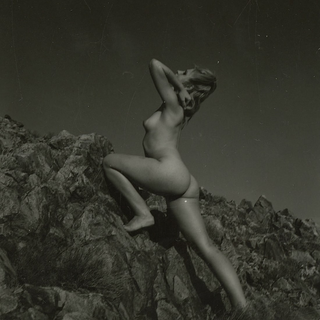 ANDRÉ DE DIENES Vintage Photo 1950s-1960s Nude Study: The provenance of this photo is from the archives of notable photographer André de Dienes.The dimensions are Approx. 2.75" x 2.75" (small variances can occur). This black and white gelatin photo was 