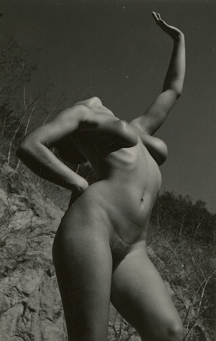 ANDRÉ DE DIENES Vintage Photo 1950s-1960s Nude Study: The provenance of this photo is from the archives of notable photographer André de Dienes.The dimensions are Approx. 2.75" x 2.75" (small variances can occur). This black and white gelatin photo was 