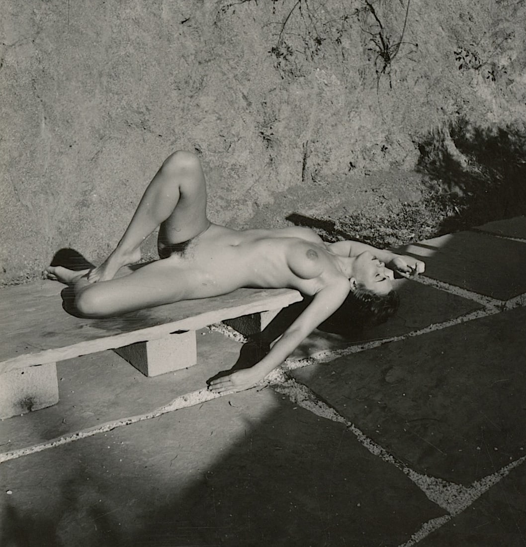 ANDRÉ DE DIENES Vintage Photo 1950s-1960s Nude Study: The provenance of this photo is from the archives of notable photographer André de Dienes.The dimensions are Approx. 2.75" x 2.75" (small variances can occur). This black and white gelatin photo was 