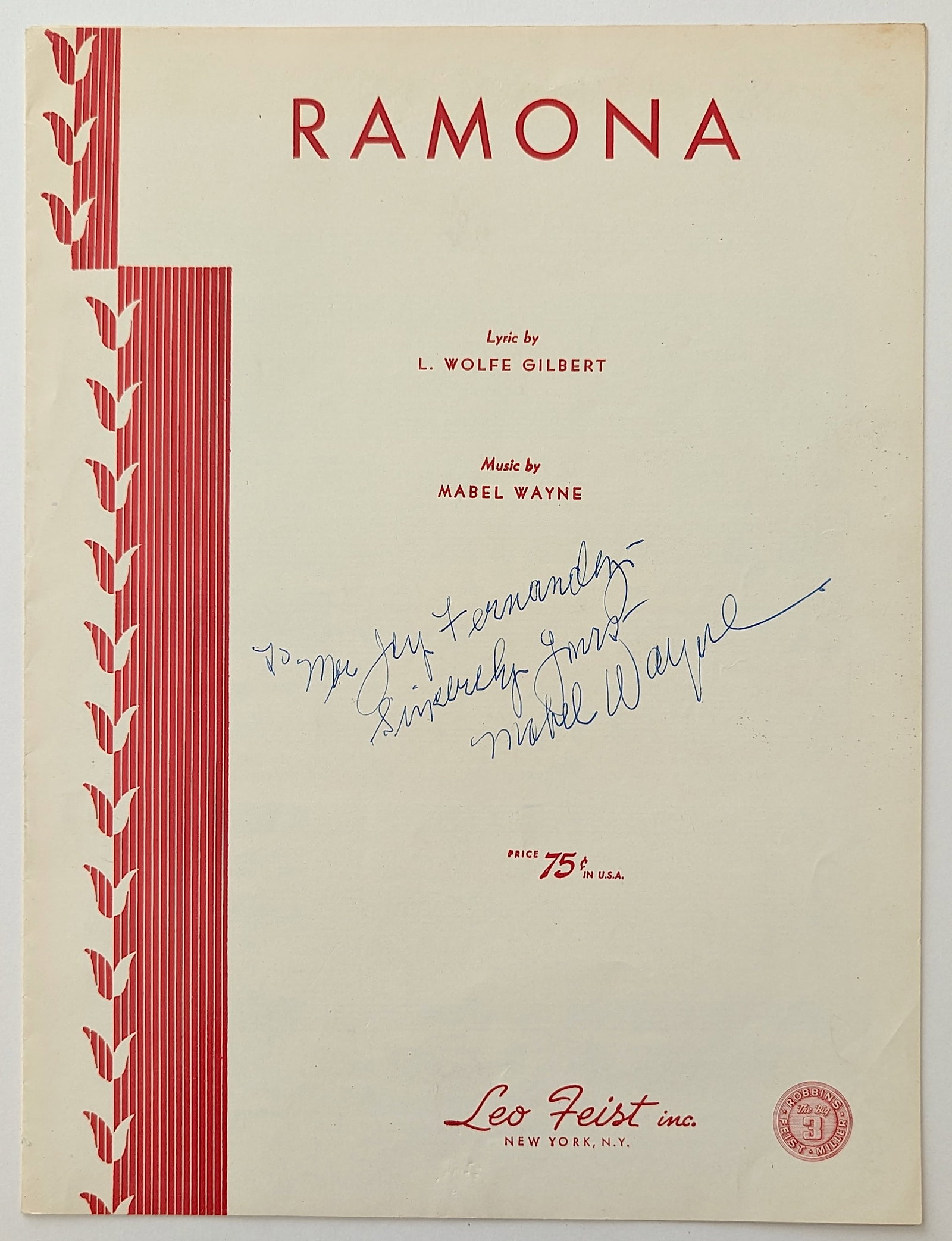 Vintage Music Book RAMONA Signed by MABEL WAYNE (1 of 5)