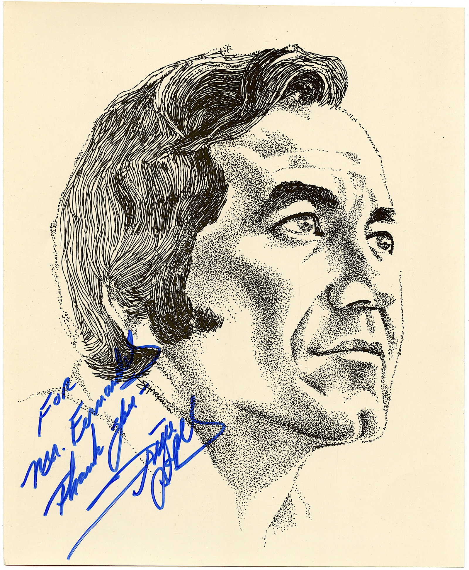 OPP!!! Autographed Scarce Collectors TO IDENTIFY: The provenance of this lot is from a deceased collector in South Florida. Authentic hand signed vintage photo dedicated to Mr. James Fernandez. Mr. Fernandez was a Manager of The Regency Hotel in New 