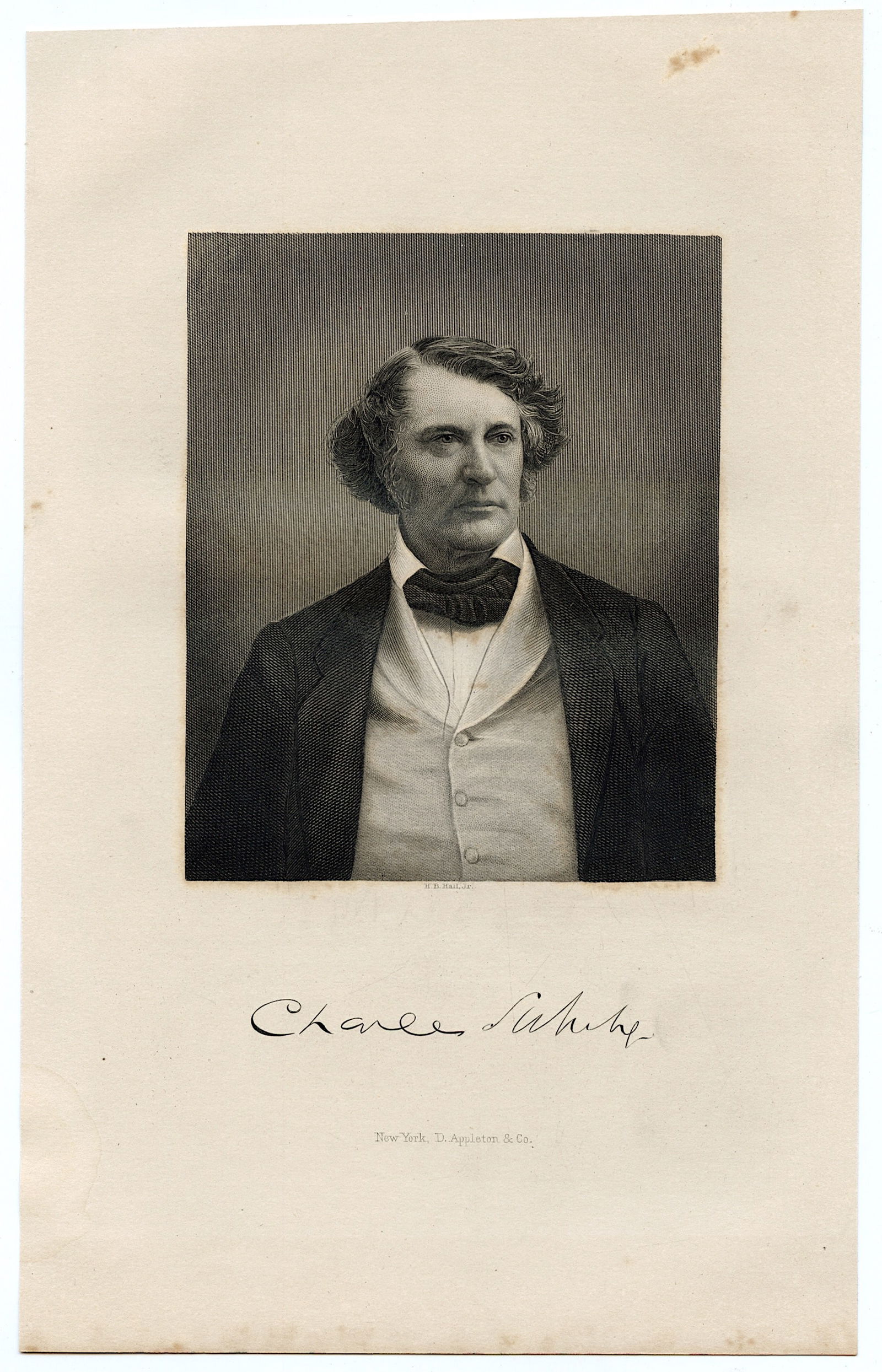 CHARLES SUMMER American Statesman and Politician: Antique engraving with dimensions about 6" x 4.5" (small variances can occur). The provenance of this lot is from the archives of a fine collector in New Orleans. We have included quality images to sh