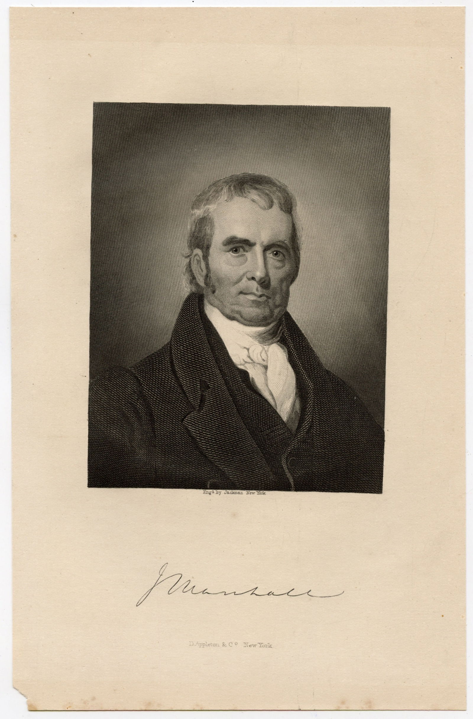JOHN MARSHALL Chief of Justice - U.S. Secretary of State: Antique engraving with dimensions about 6" x 4.5" (small variances can occur). The provenance of this lot is from the archives of a fine collector in New Orleans. We have included quality images to sh