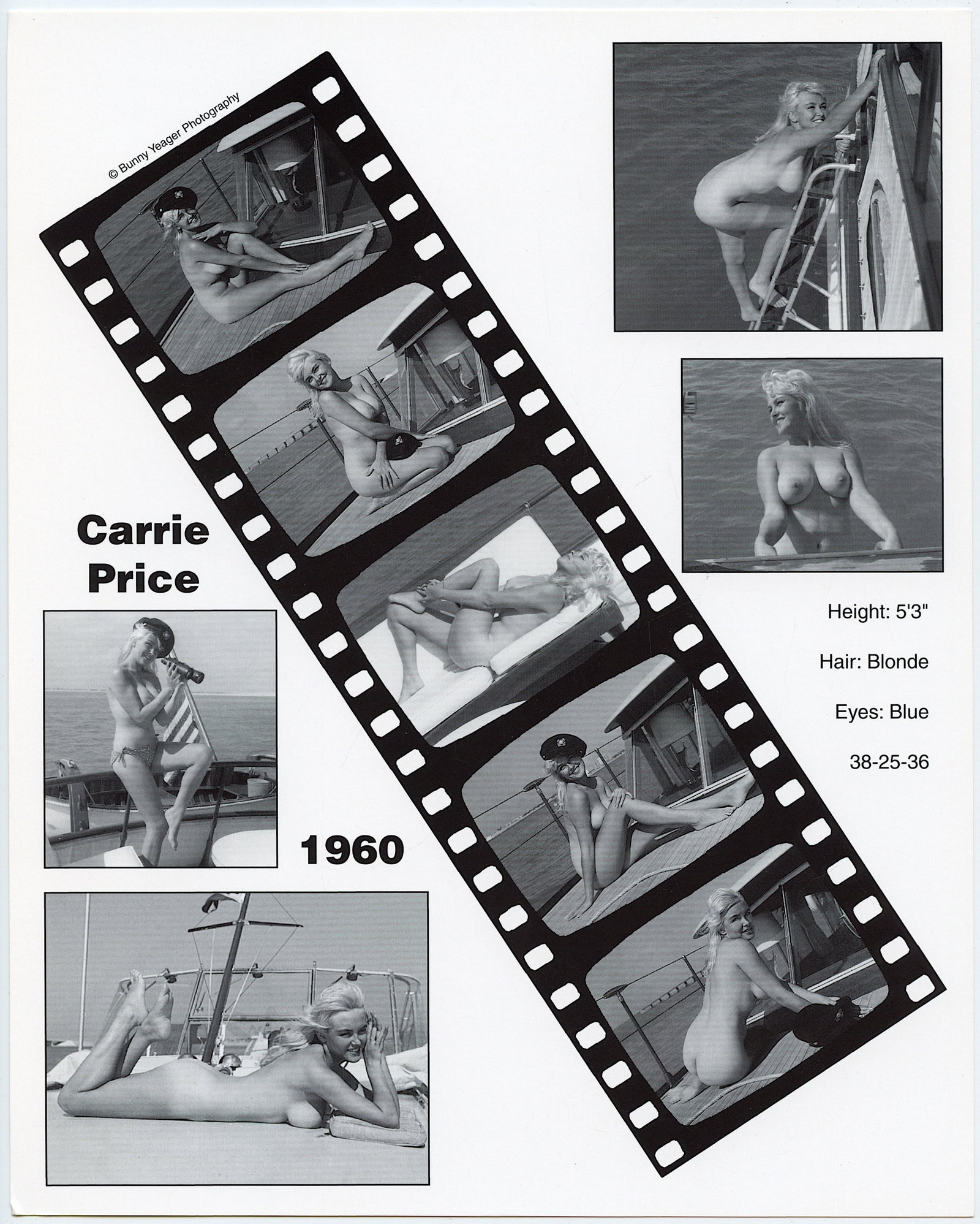 BUNNY YEAGER Vintage Pin Up Litho CARRIE PRICE: This lot is coming from Bunny Yeager's estate/archives. Linnea Eleanor "Bunny" Yeager (March 13, 1929 - May 24, 2014) was an American photographer and pin-up model. She met Bettie Page in 1954, and to