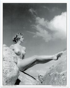 BUNNY YEAGER Vintage Pin Up Litho NUDE ON THE ROCKS