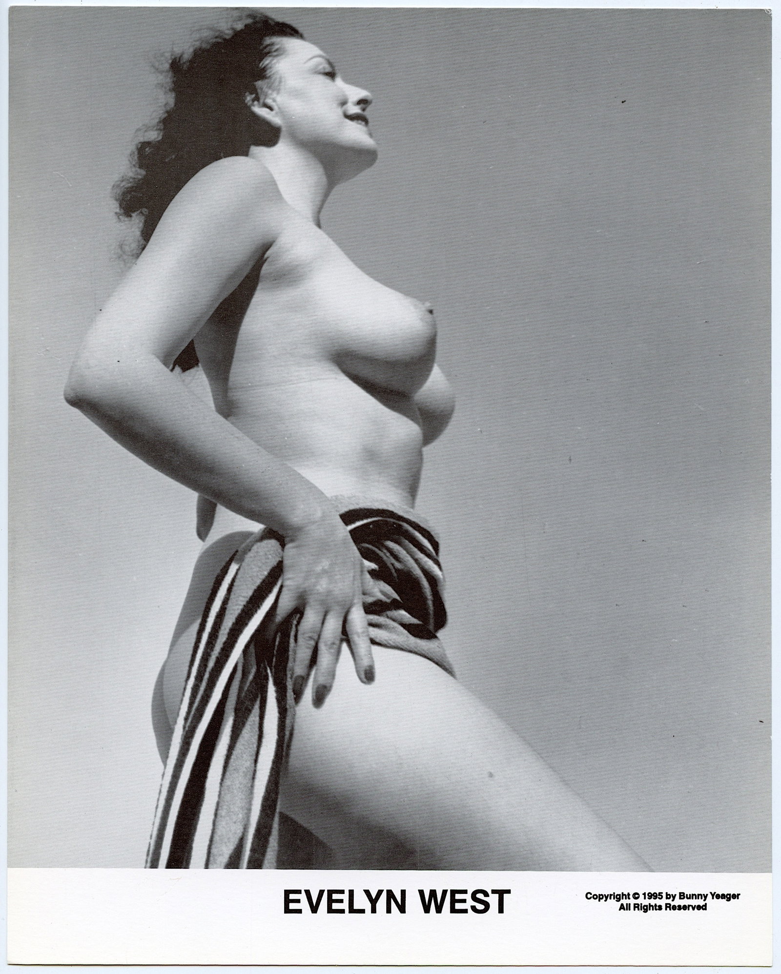 BUNNY YEAGER Vintage Pin Up Litho EVELYN WEST: This lot is coming from Bunny Yeager's estate/archives. Linnea Eleanor "Bunny" Yeager (March 13, 1929 - May 24, 2014) was an American photographer and pin-up model. She met Bettie Page in 1954, and to