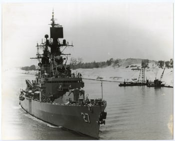 USS Josephus Daniels (CG-27) at Sea Vintage Photo