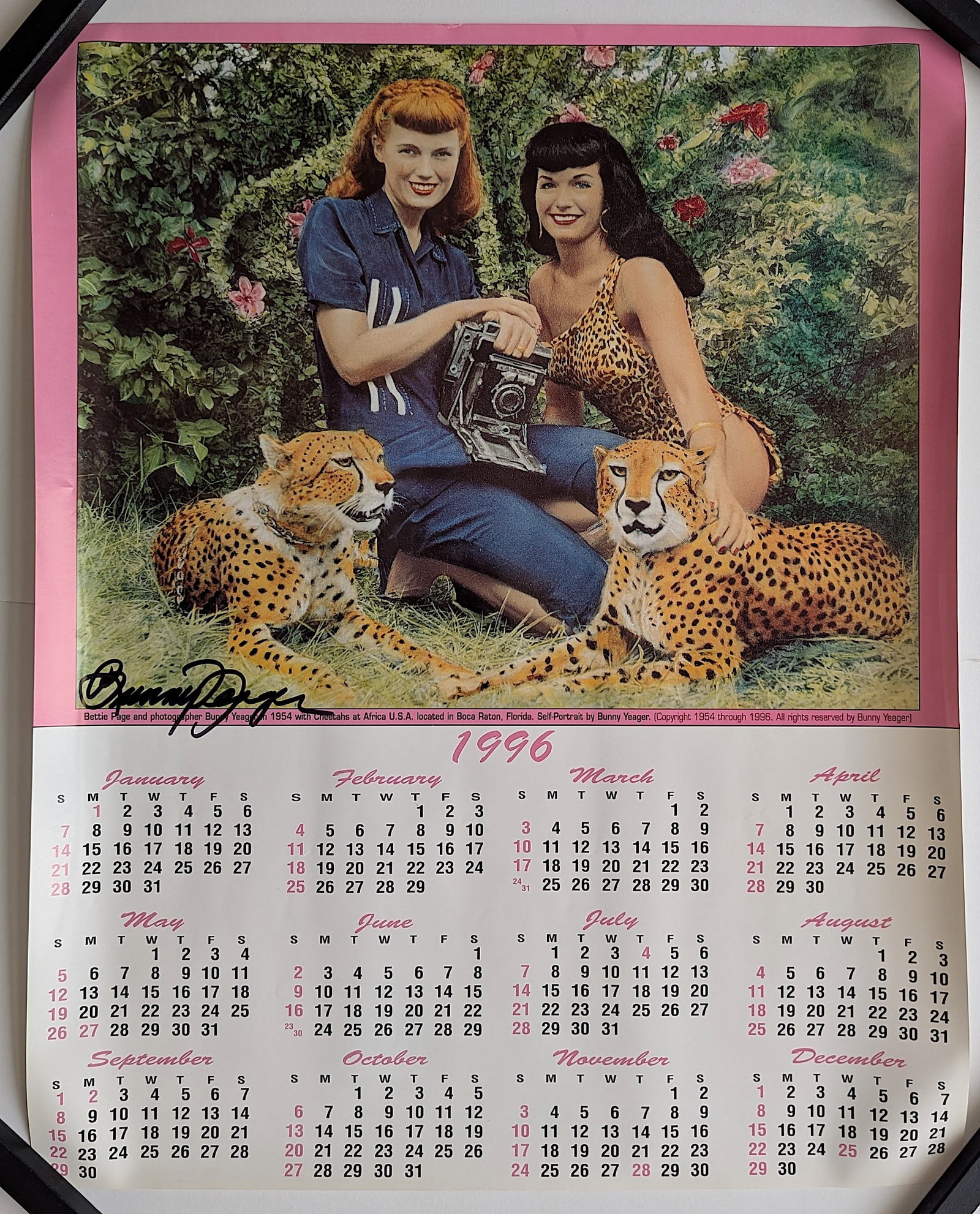 1996 BUNNY YEAGER / BETTIE PAGE Calendar SIGNED DELIVERY PROVENANCE (1 of 4)