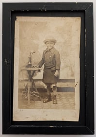 Antique Real Photo Postcard Boy with Antique Phone - Framed