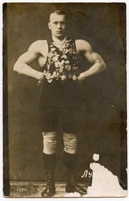 Real Photo PC Imp. Russia Wrestler Champion Lurich with Medals