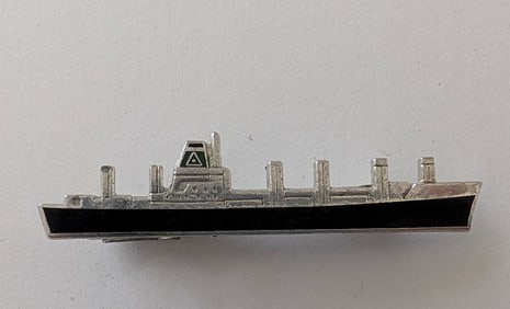 Battleship Ship Tie Clip Bar Silver -Tone Black Enamel Men Accessories
