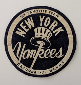 1958 Bazooka Blony New York Yankees Patch Approx. 5" Diameter