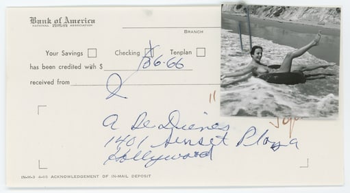 Vintage ANDRÉ DE DIENES Hand Signed Bank Deposit & Photo