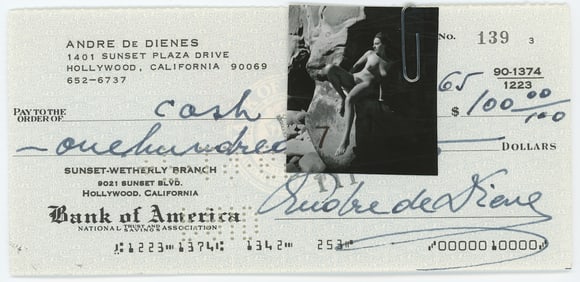 Vintage ANDRÉ DE DIENES Hand Signed Check & Photo