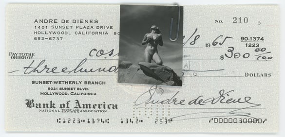 Vintage ANDRÉ DE DIENES Hand Signed Check & Photo