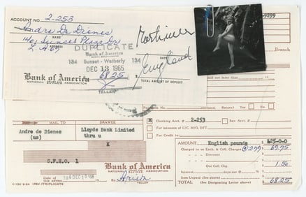 Vintage ANDRÉ DE DIENES Hand Signed Bank Deposit & Photo