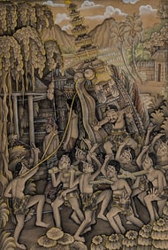 Original Vintage Balinese School Painting on Paper