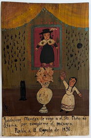 Vintage Original Mexican Folk Art on Tin by RAUL GARCIA Ca. 1930s