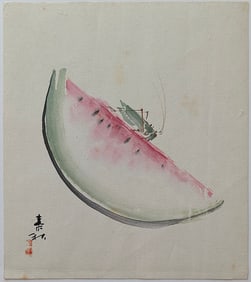 Vintage Original Japanese Art Still Life with Watermelon, Signed
