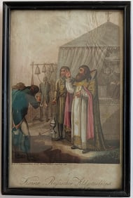 Antique 1709 Color Engraving Kaiser - Rufsischer er Feldgottesdienst