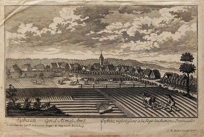 Antique 1760 Engraving Eibach, anno 1760, Ansicht, Roth C.M.