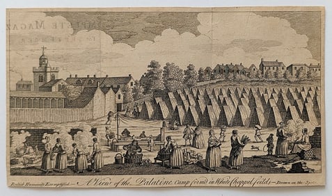 A View of the Palatine Camp form'd in White Chappel fields - 1709