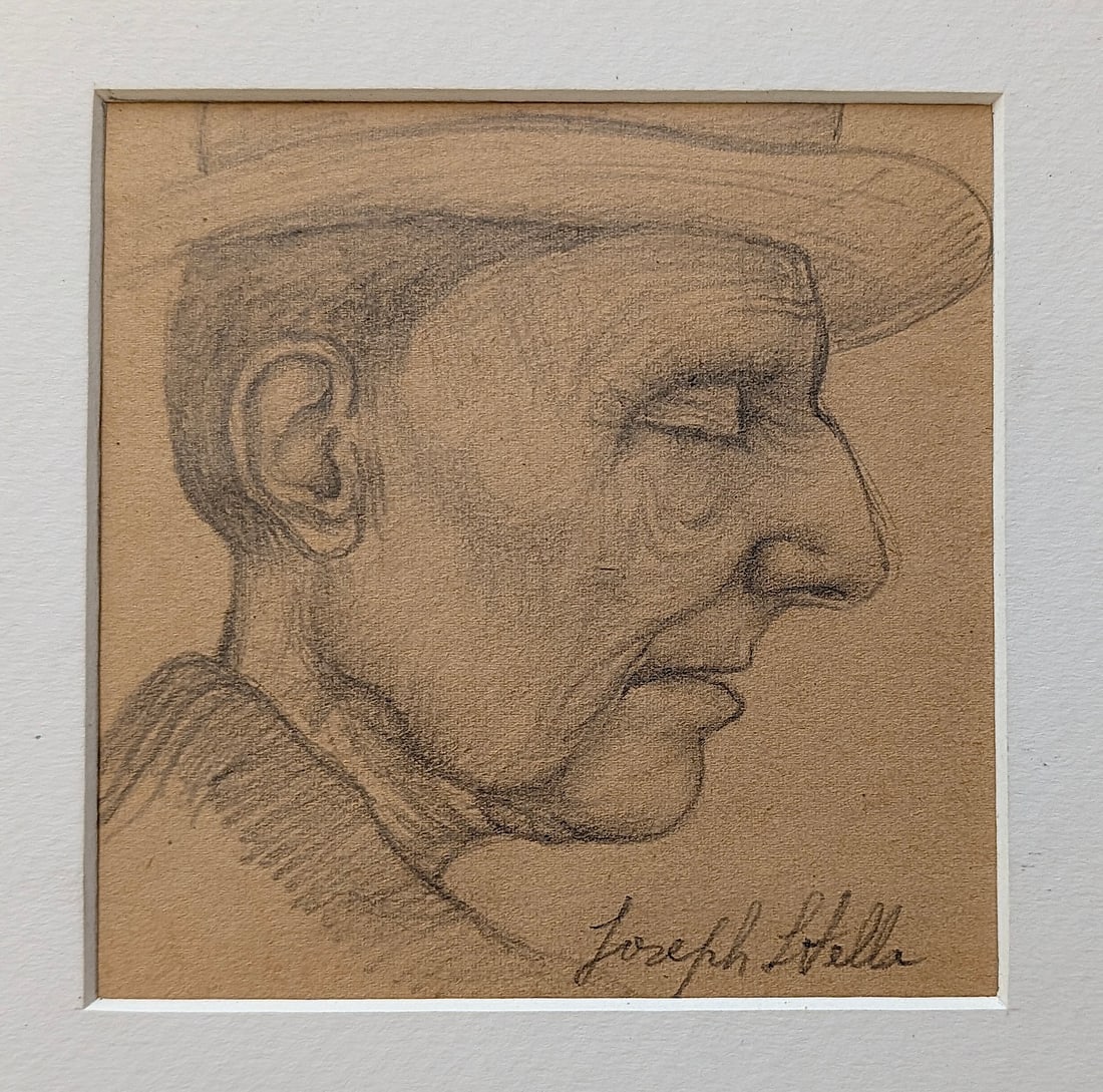 Original Pencil Drawing Signed JOSEPH STELLA (after) Man Perphile (1 of 4)