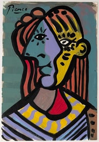 Original Vintage Watercolor Signed PICASSO (After)