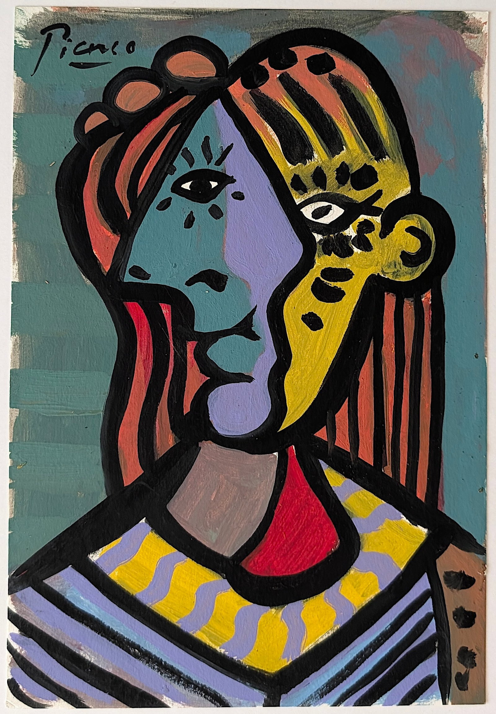Original Vintage Watercolor Signed PICASSO (After): ABOUT PROVENANCE AND ATTRIBUTION: This item originates from the estate of a prominent Miami-based dealer and collector active throughout the 20th century. It comprises a wide variety of artworks and e