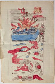 Vintage Hand Painted Drawing Attributed to DIEGO RIVERA