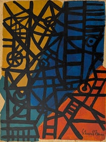 Abstract Expressionism Oil on Card Signed STUART DAVIS (After)