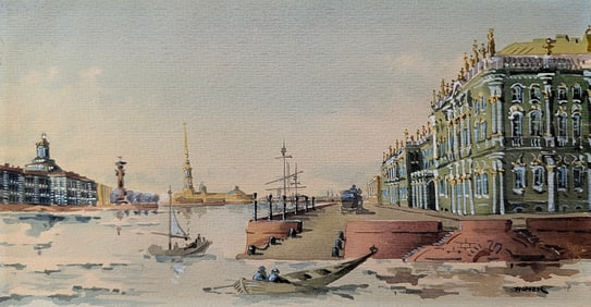 Vintage Watercolor Venetian Canal View Signed HOMER (After)