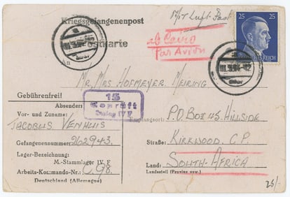 WW2 Ca. 1940s German Prisoner of War POW-Mail