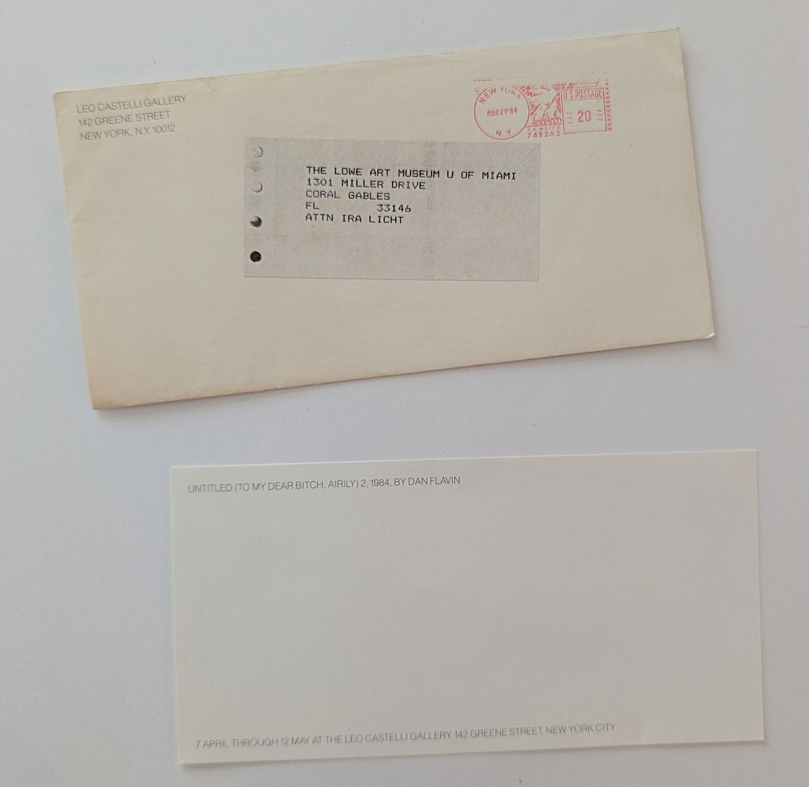 Art Ephemera From Leo Castelli Gallery, 1984 (1 of 1)