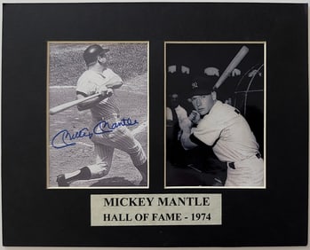 Mickey Mantle Autographed Print Litho + Photo