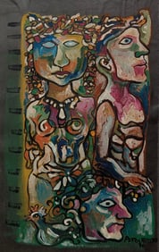 RENE PORTOCARRERO Oil/Pastel on Paper, Modern Composition, 1970