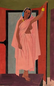 20th C. original Hand Painted Art with Woman, Signed