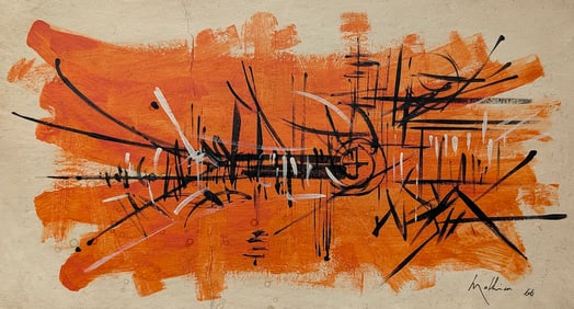 GEORGES MATHIEU (1921-2012) Abstract Oil on Cardboard, 1966