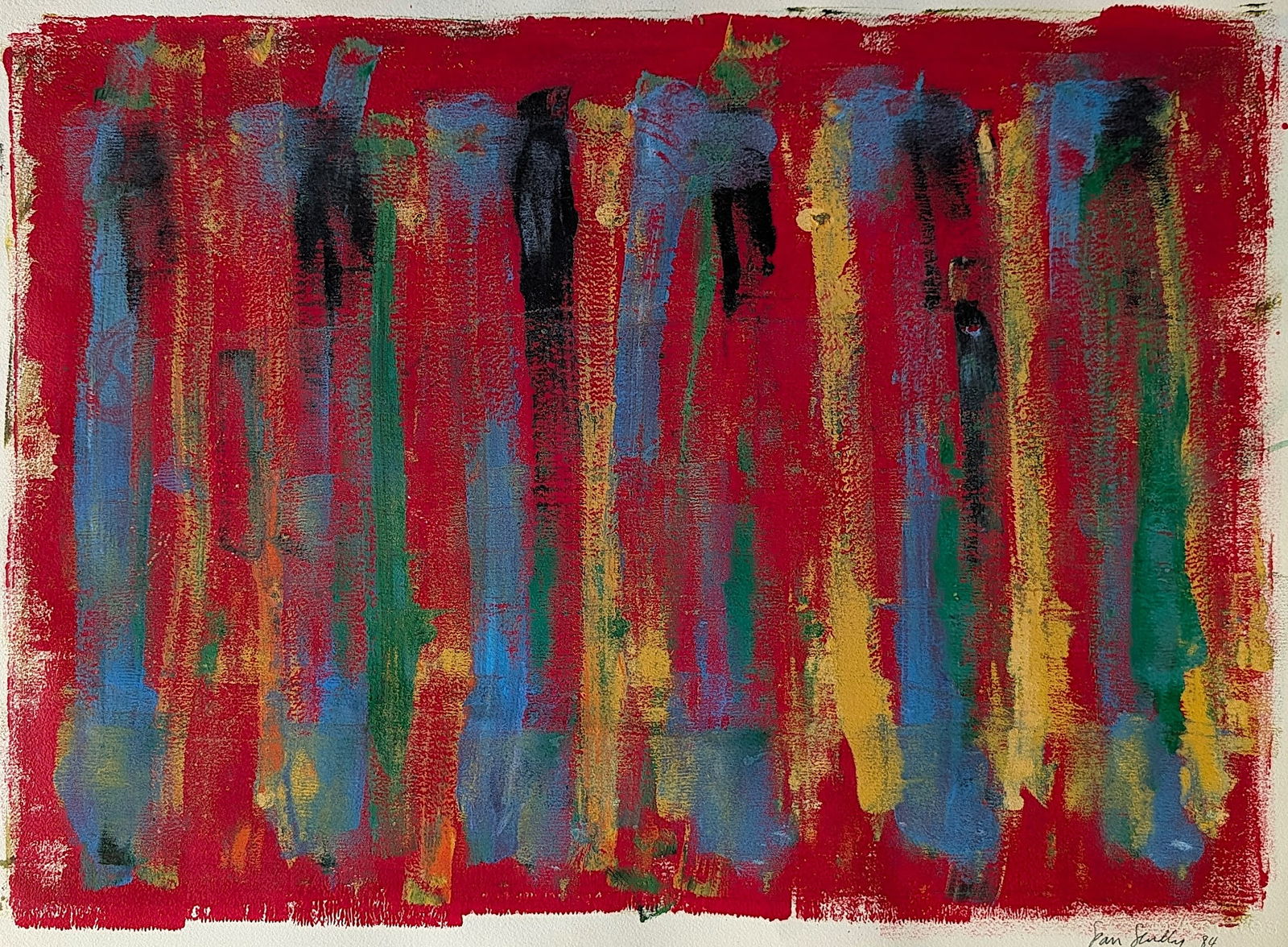 SEAN SCULLY 1984 Oil on Paper Expressionism Abstract Signed: ABOUT PROVENANCE AND ATTRIBUTION: This item originates from the estate of a prominent Miami-based dealer and collector active throughout the 20th century. It comprises a wide variety of artworks and e