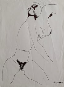 OSWALDO GUAYASAMIN (1919-1999) Litho 6/25 Pen and Ink Nude Study