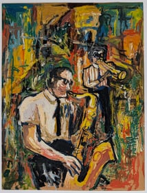 Vintage Original Oil on Cardboard with Saxophoniste - Signed?