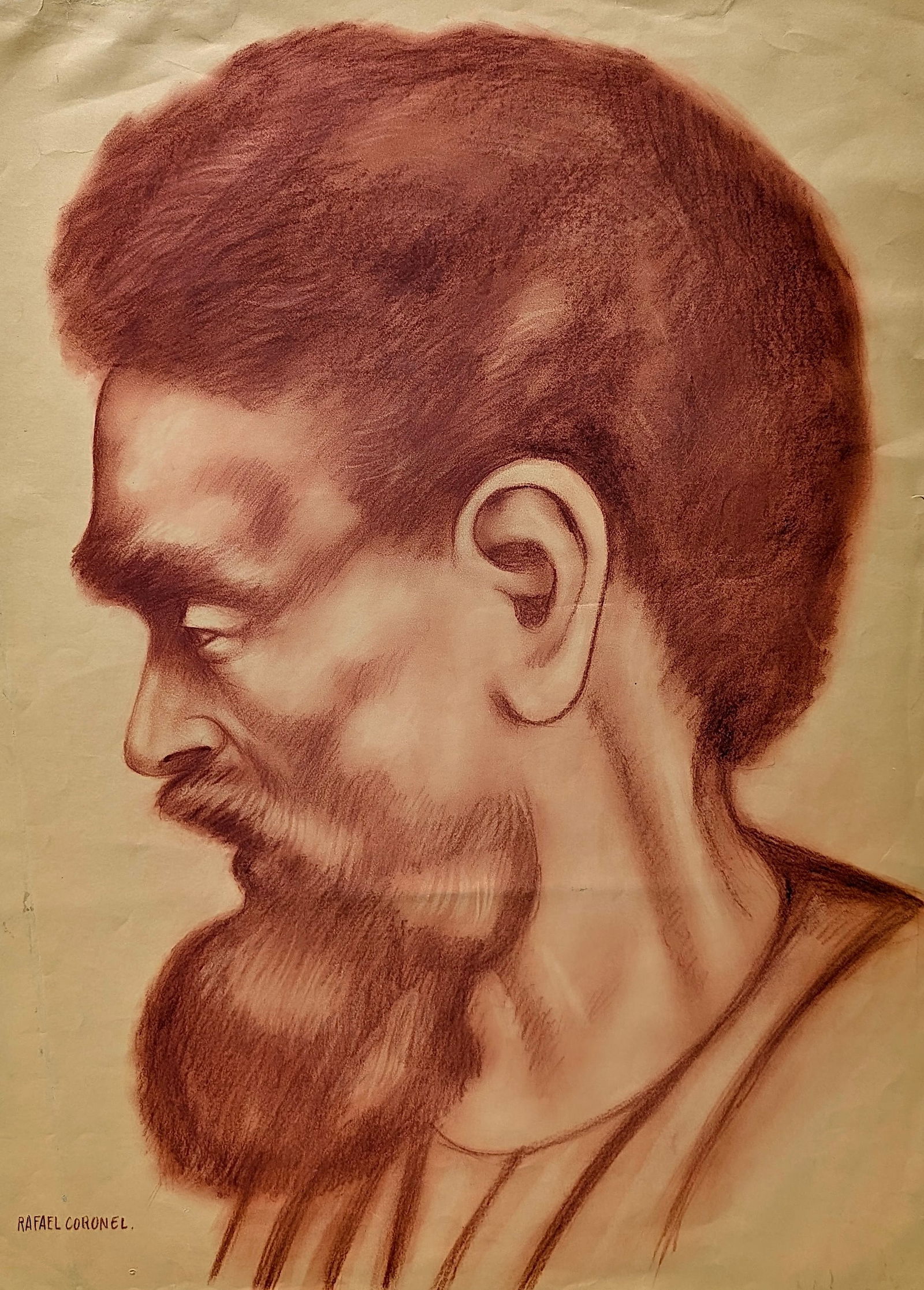 RAFAEL CORONEL (1931-2019 Mexican) Male Portrait Crayon on Paper: ABOUT PROVENANCE AND ATTRIBUTION: This item originates from the estate of a prominent Miami-based dealer and collector active throughout the 20th century. It comprises a wide variety of artworks and e