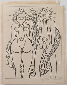 JUAN MOREIRA (Cuban) Original Ink Drawing Surrealism, 1997